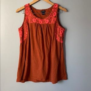 Lucky Brand Floral Embroidered Rust/Burnt Orange